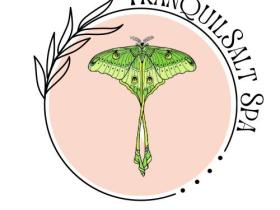 TranquilSalt Spa logo with drawing of leaves and butterfly